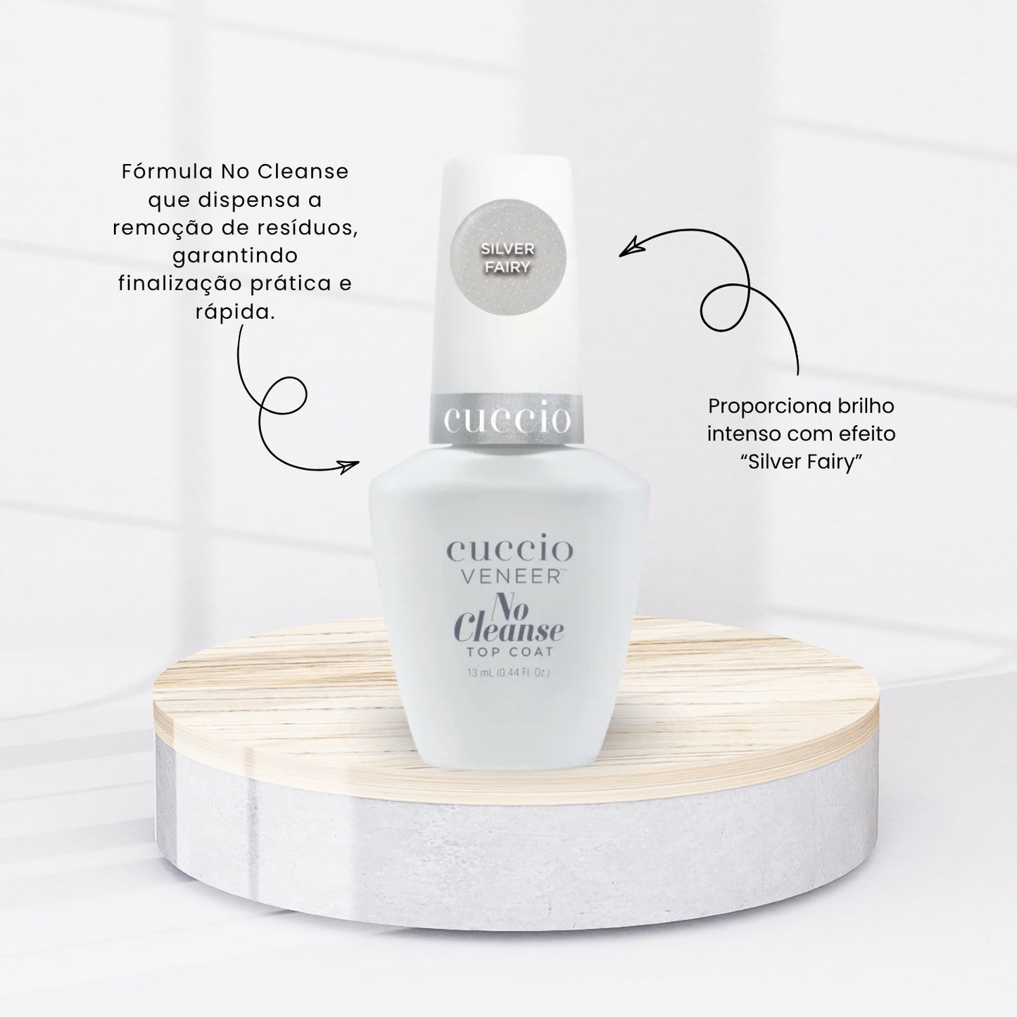 Finalizador Top Coat Cuccio No Cleanse Silver Fairy Brilho Intenso 13 ml