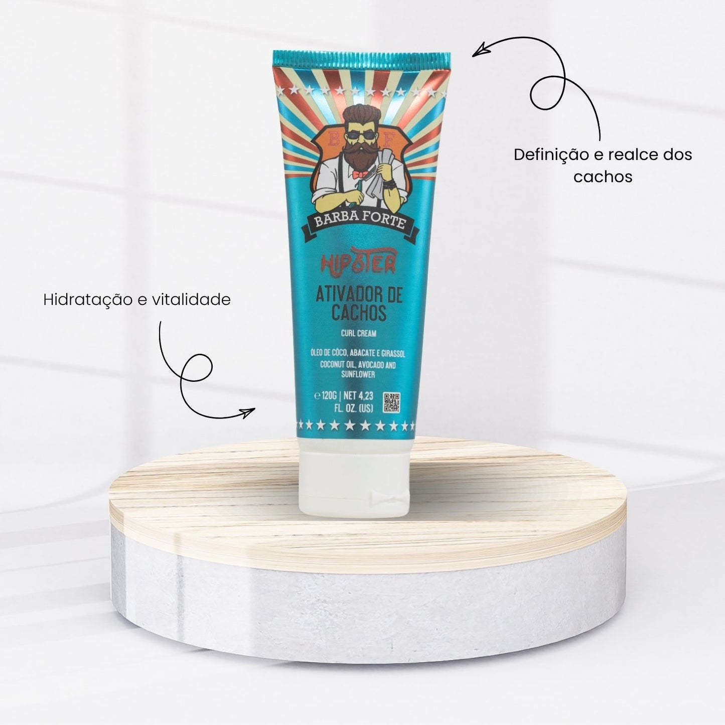 Barba Forte Hipster Ativador de Cachos Definição para Cabelo Cacheado 120 g
