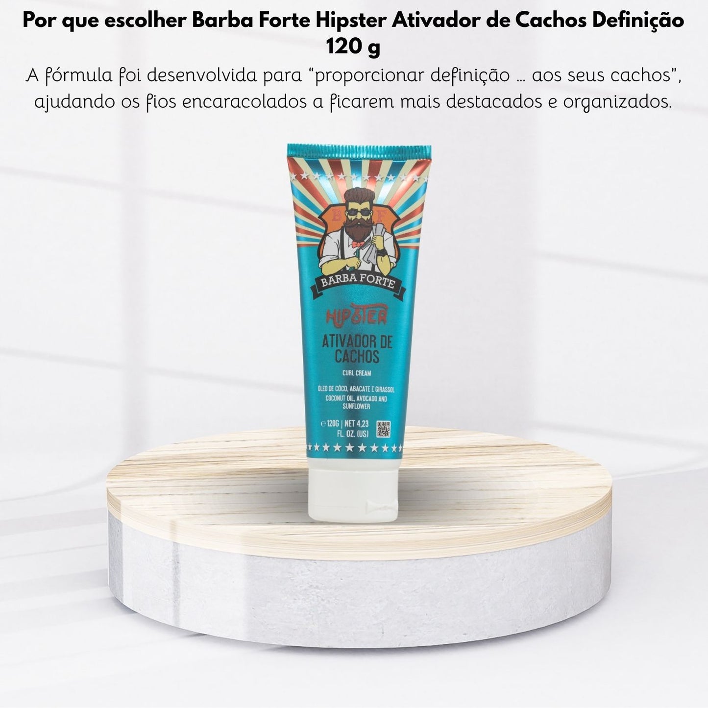 Barba Forte Hipster Ativador de Cachos Definição para Cabelo Cacheado 120 g