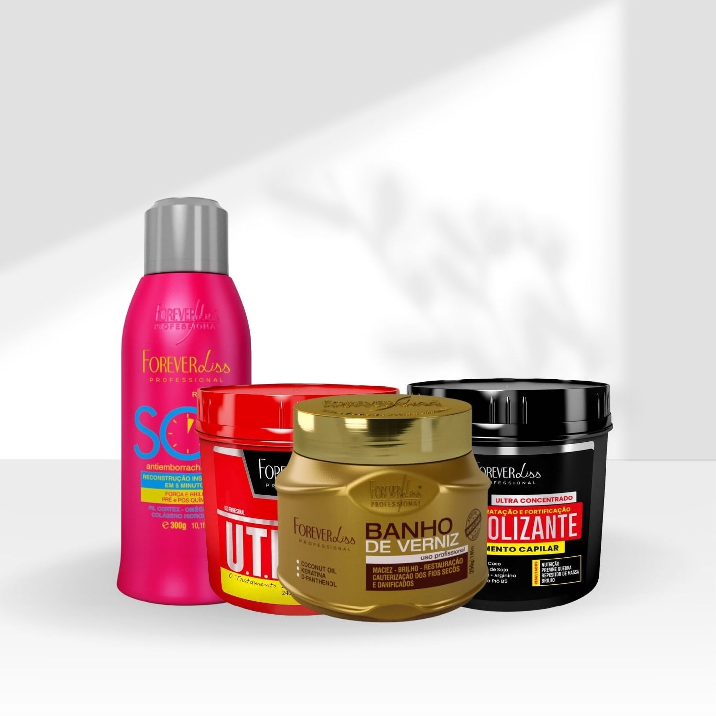 Kit Forever Liss Máscaras UTI 240 g + Anabolizante 240 g + Verniz 240 g + Antiemborrachamento 300 ml