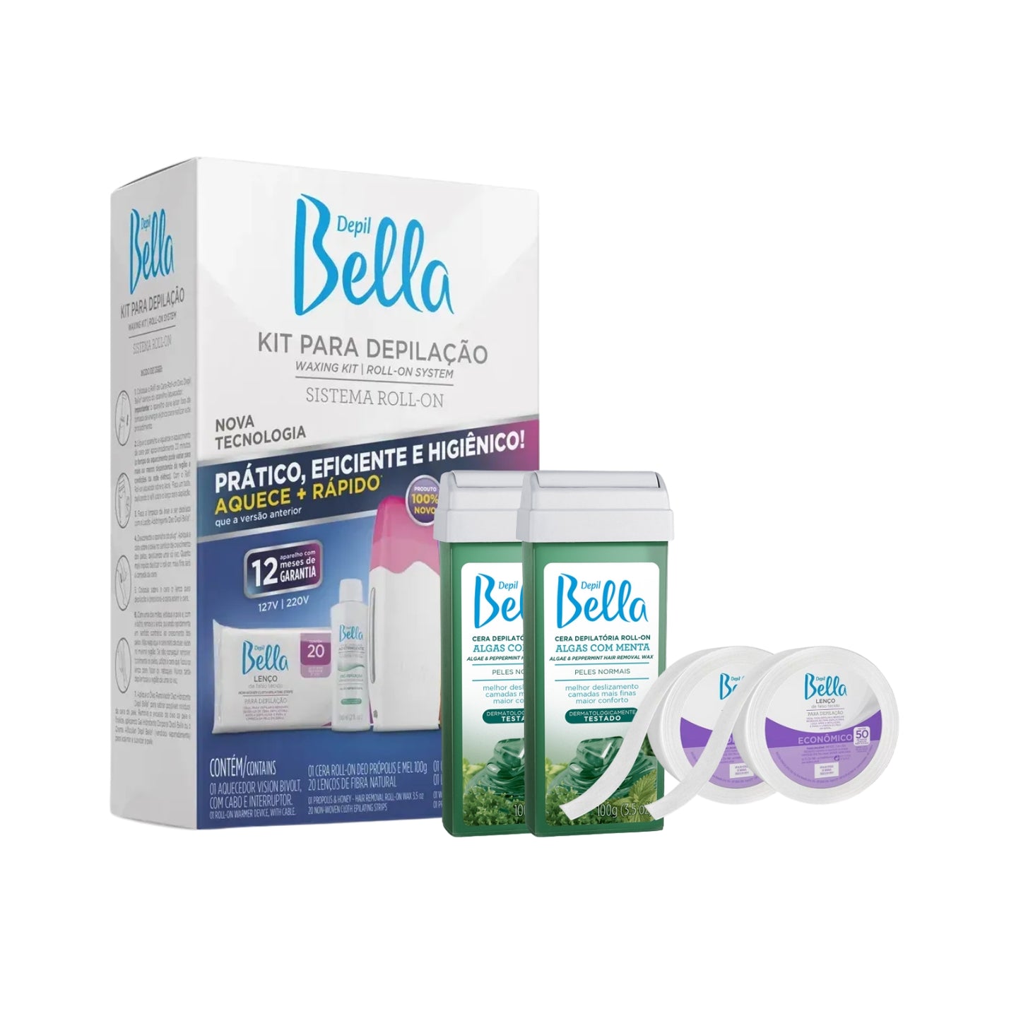Kit Depil Bella Roll On Depilação Corporal Sistema Completo