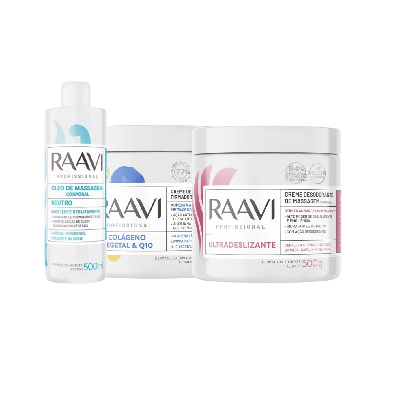 Kit Raavi Massagem Premium Q10 Creme Hidratacao Firmadora
