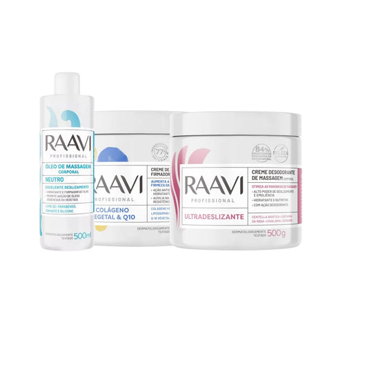 Kit Raavi Massagem Premium Q10 Creme Hidratacao Firmadora