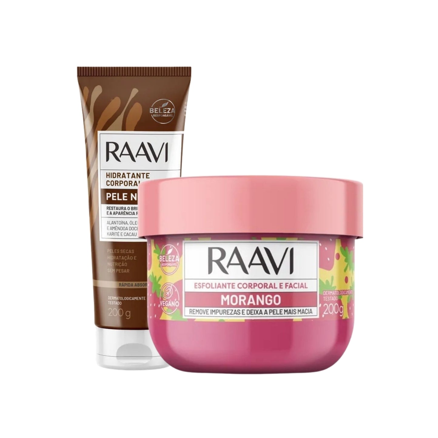 Kit Raavi Esfoliante Hidratante Pele Negra Maciez Hidratação