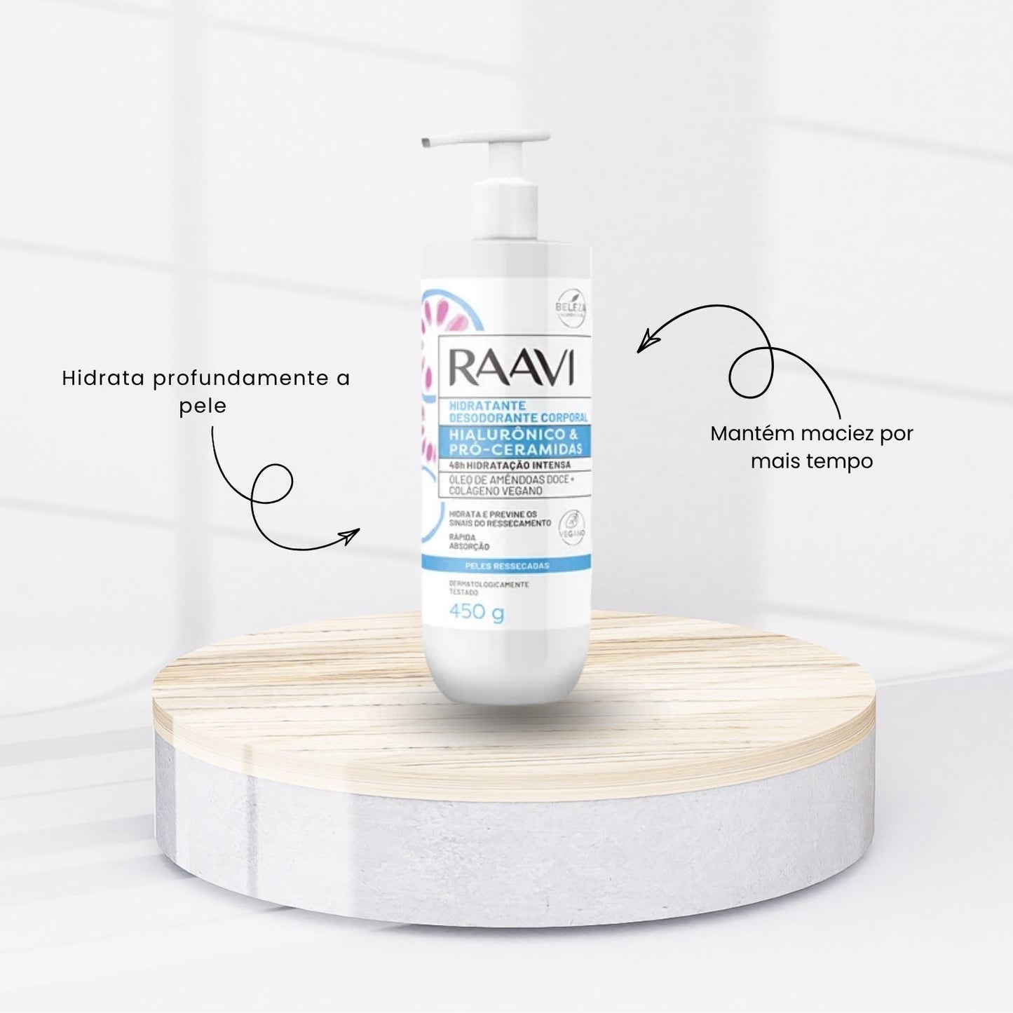 Hidratante Corporal com Raavi Ácido Hialurônico e Hidratação 450 g