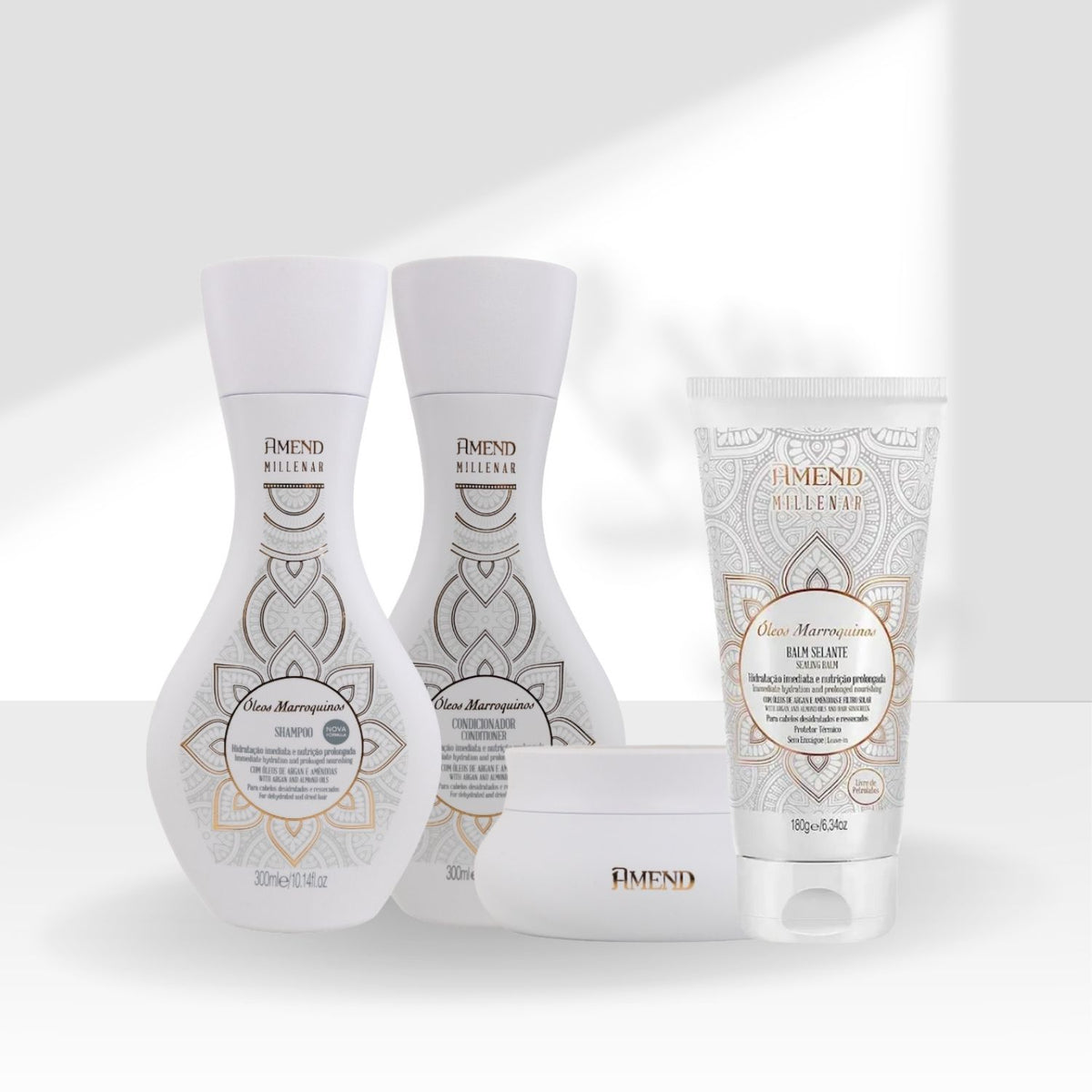 Kit Amend Oleos Marroquinos Shampoo Condicionador Mascara Leave-in