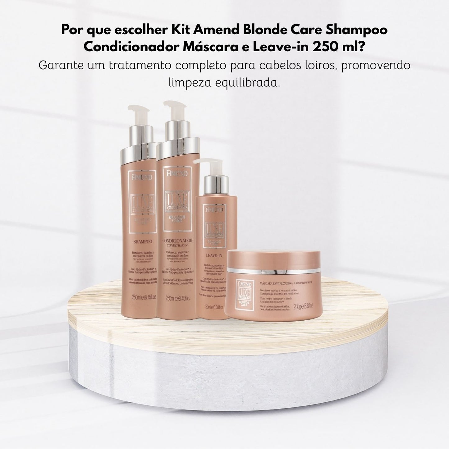 Kit Amend Luxe Creations Blonde Care Shampoo Condicionador Mascara Leave-in
