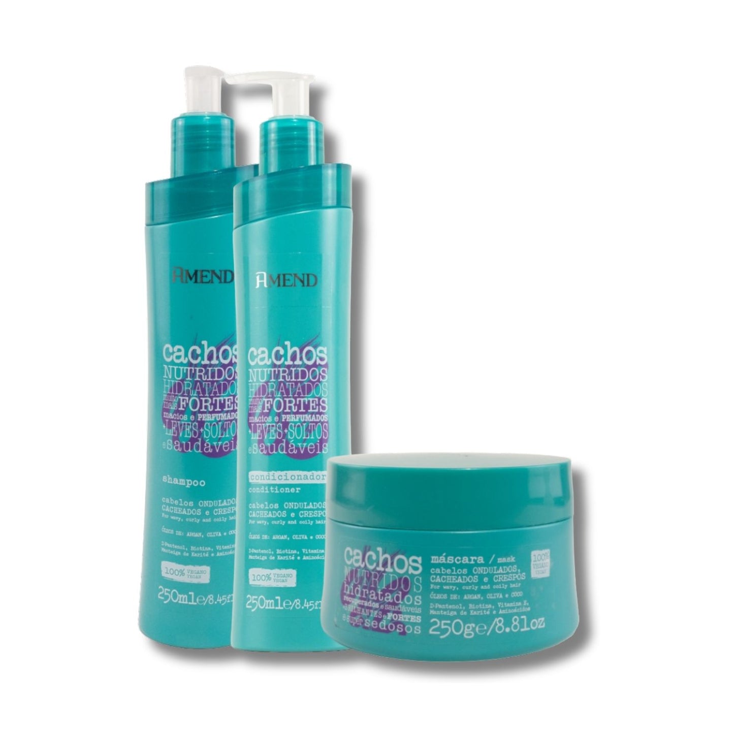 Kit Shampoo Condicionador Mascara Amend Cachos Nutridos