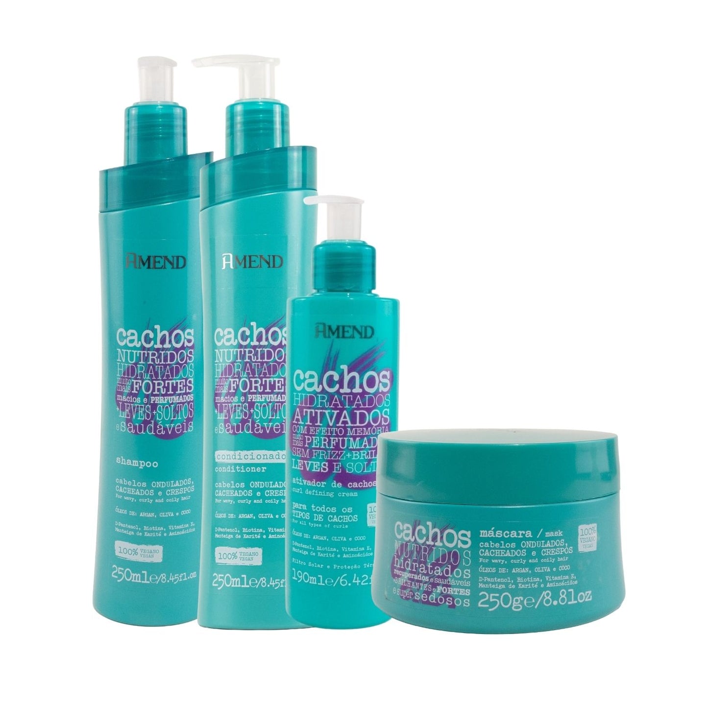 Kit Amend Cachos Nutridos Shampoo Condicionador Mascara Leave-in
