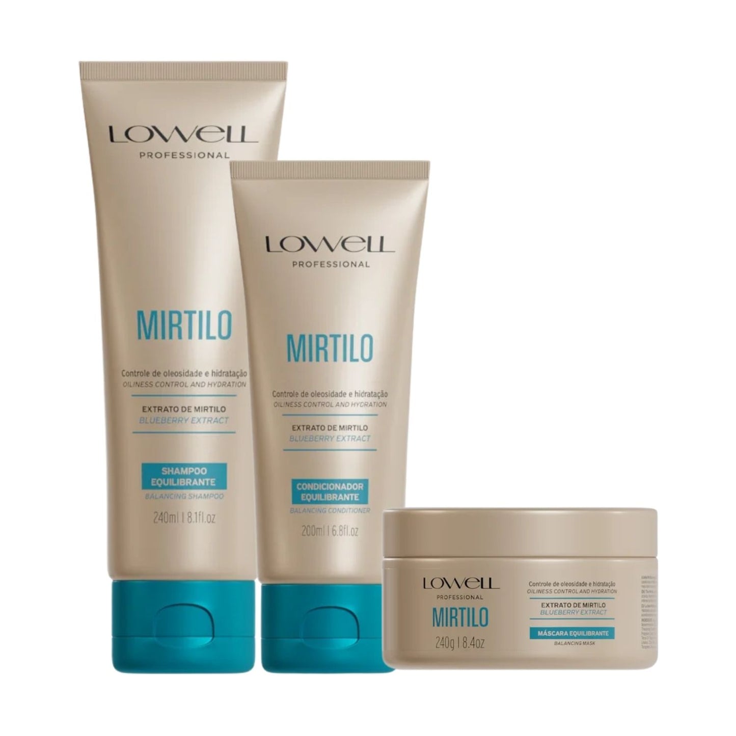 Kit Lowell Mirtilo Equilíbrio Shampoo Condicionador Máscara Home Care