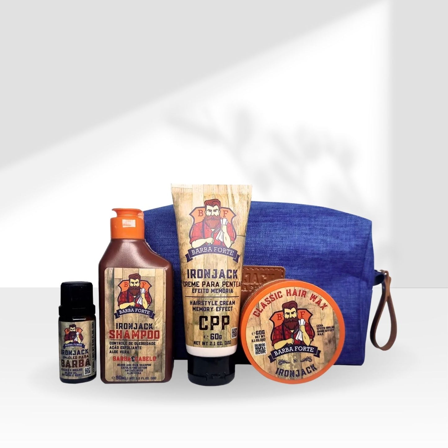 Kit Viagem Ironjack Barba Forte (4 Produtos + Nécessaire)