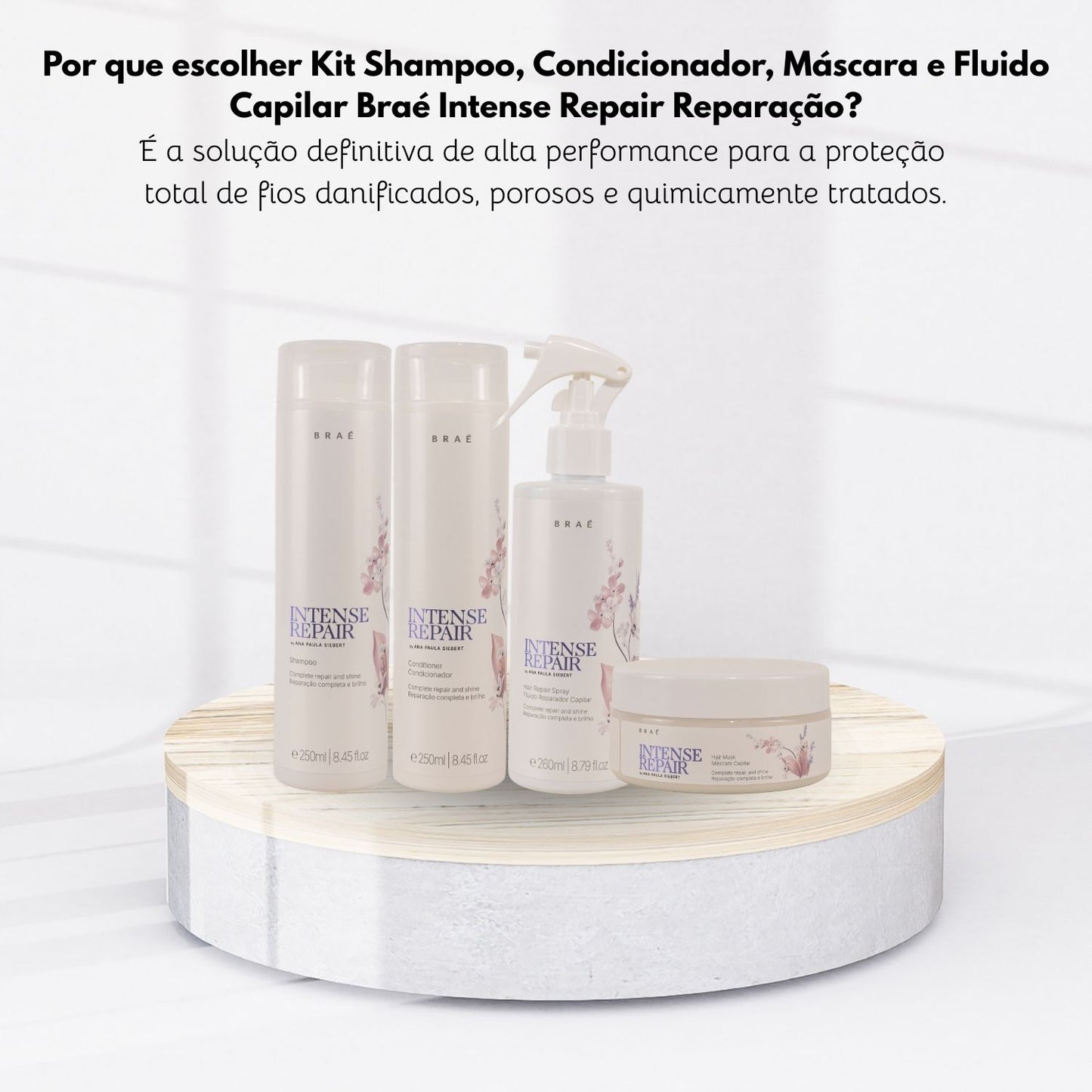 Kit Braé Intense Repair Shampoo + Condicionador + Máscara + Fluido