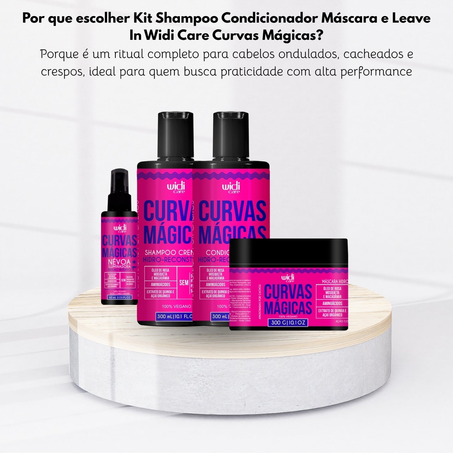 Kit Shampoo Condicionador Máscara e Leave In Widi Care Curvas Mágicas