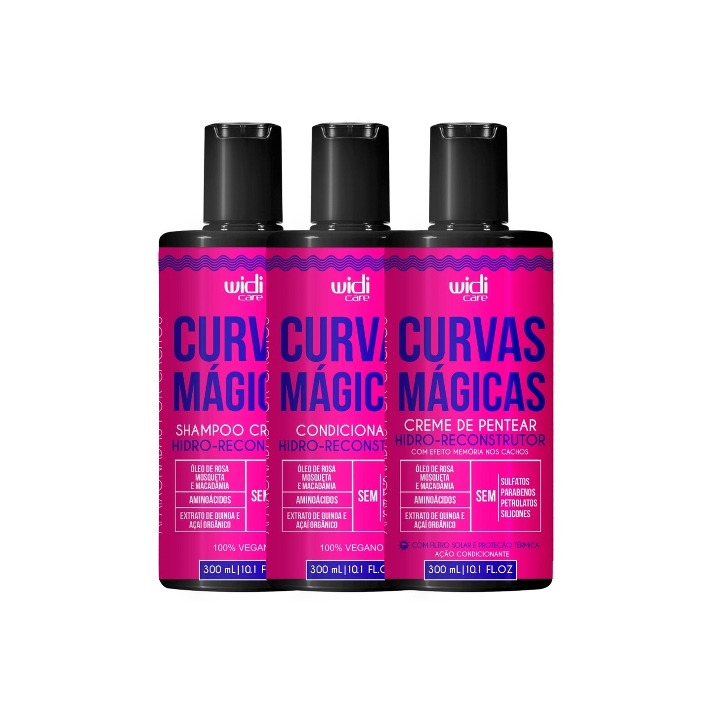 Kit Shampoo Condicionador e Creme para Pentear Widi Care Curvas Mágicas