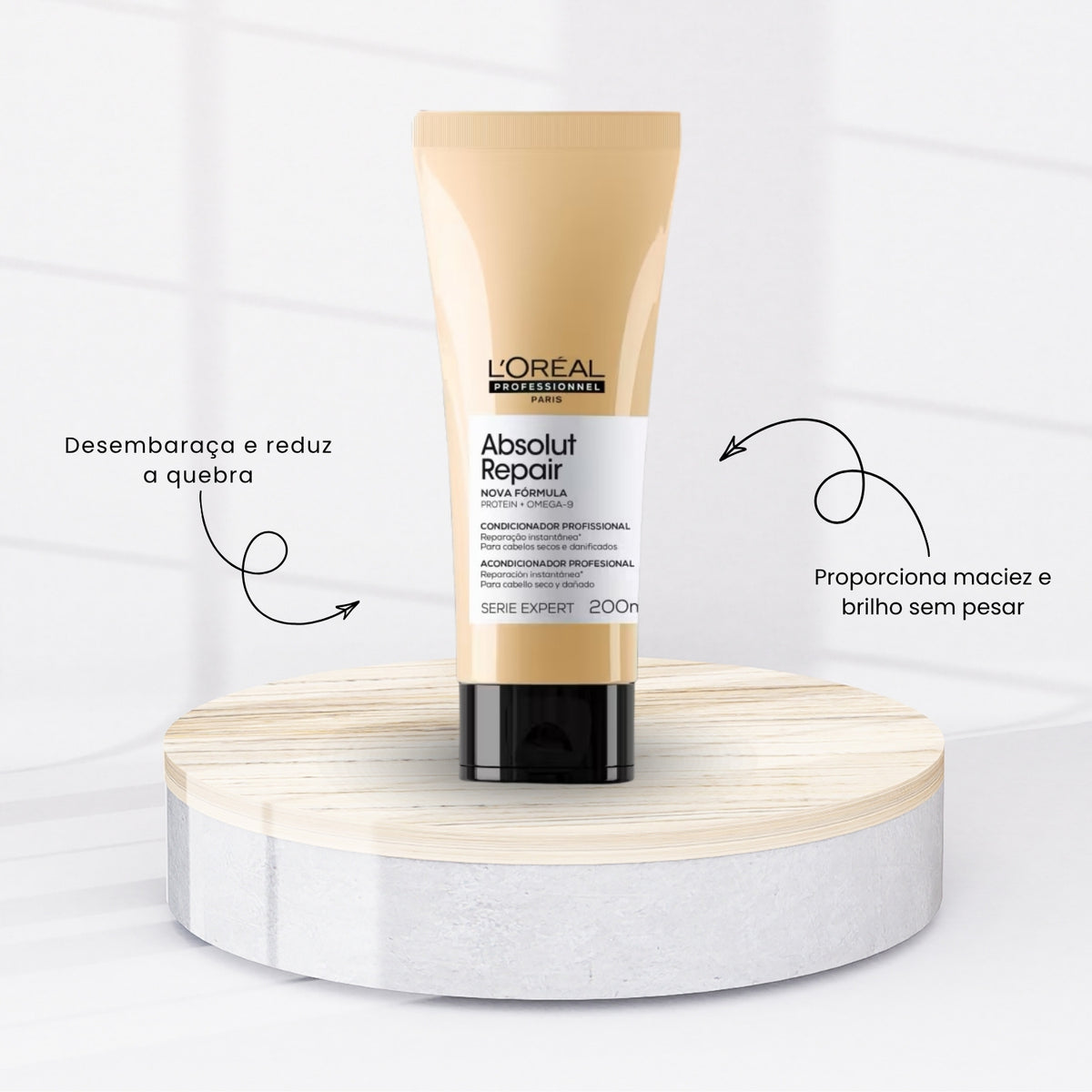 Kit Loreal Absolut Repair Gold Quinoa Shampoo 300 ml + Condicionador 200 ml + Máscara 250 g