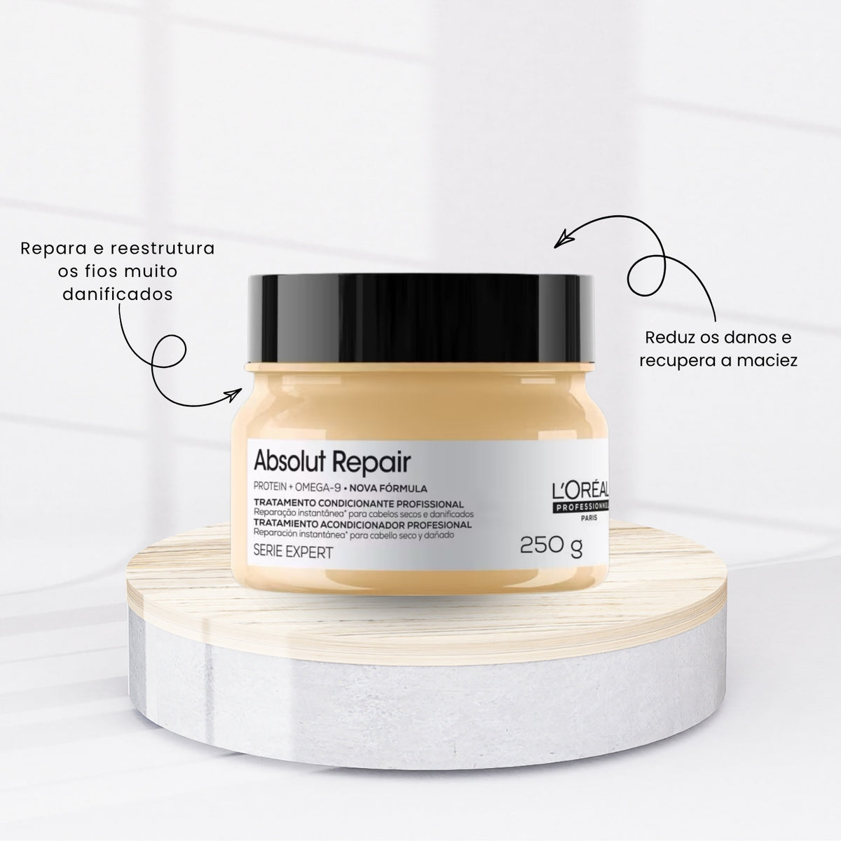 Kit Loreal Absolut Repair Gold Quinoa Shampoo 300 ml + Condicionador 200 ml + Máscara 250 g