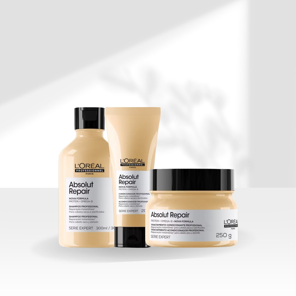 Kit Loreal Absolut Repair Gold Quinoa Shampoo 300 ml + Condicionador 200 ml + Máscara 250 g
