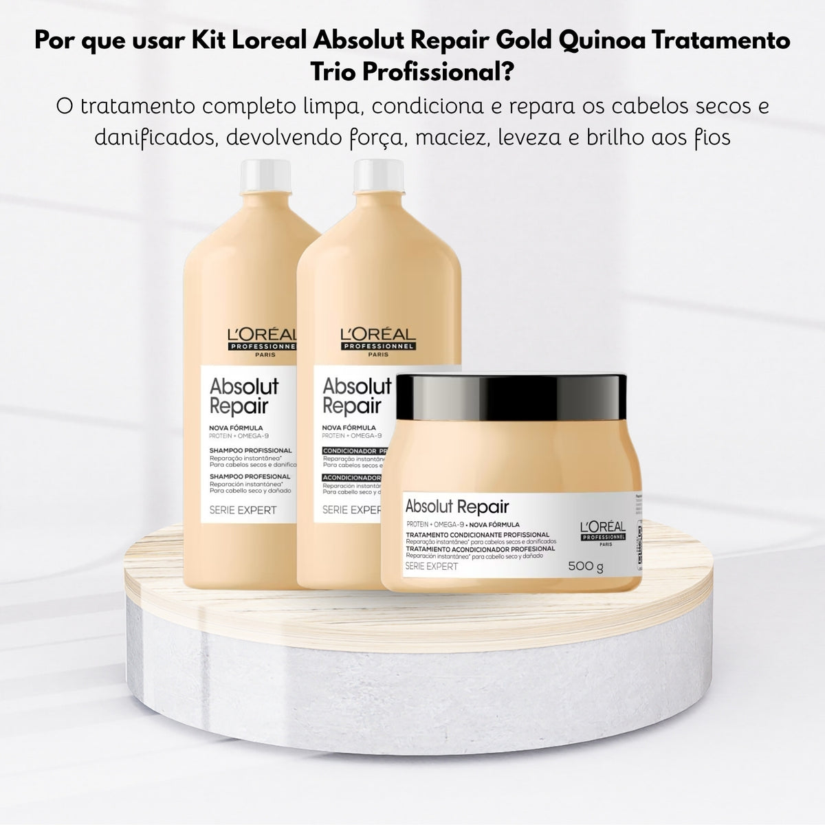 Kit Loreal Absolut Repair Gold Quinoa Tratamento Trio Profissional