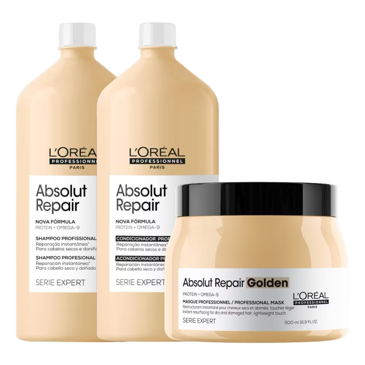 Kit Loreal Absolut Repair Gold Quinoa Tratamento Trio Toque Leve