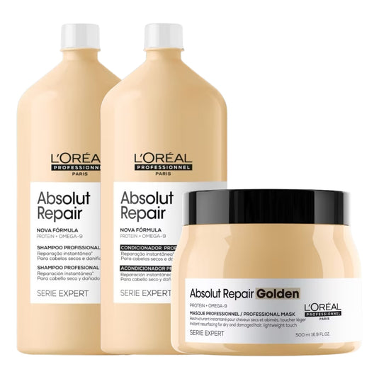 Kit Loreal Absolut Repair Gold Quinoa Tratamento Trio Toque Leve